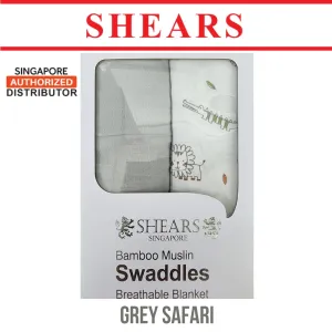 Shears Baby Swaddle Breathable Toddler Bamboo Muslin Blanket 2 PCS Grey Safari