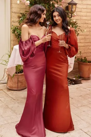 Soleil | Long Sleeve Off or On the Shoulder Soft Satin Dress | LaDivine 7482