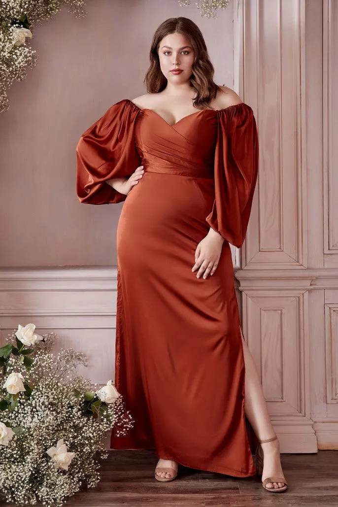 Soleil | Long Sleeve Off or On the Shoulder Soft Satin Dress | LaDivine 7482
