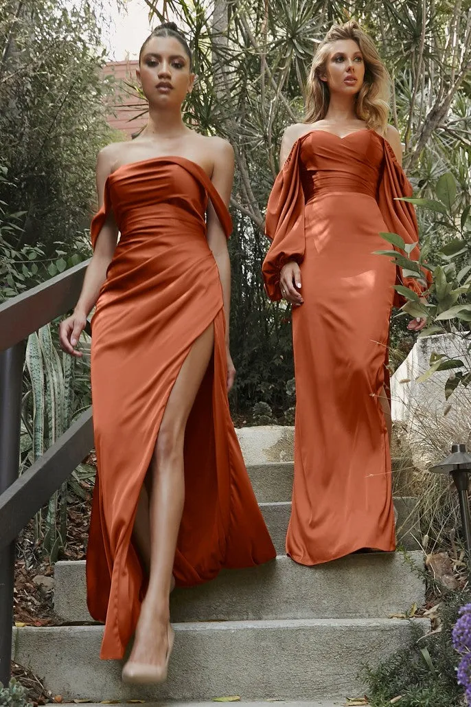 Soleil | Long Sleeve Off or On the Shoulder Soft Satin Dress | LaDivine 7482