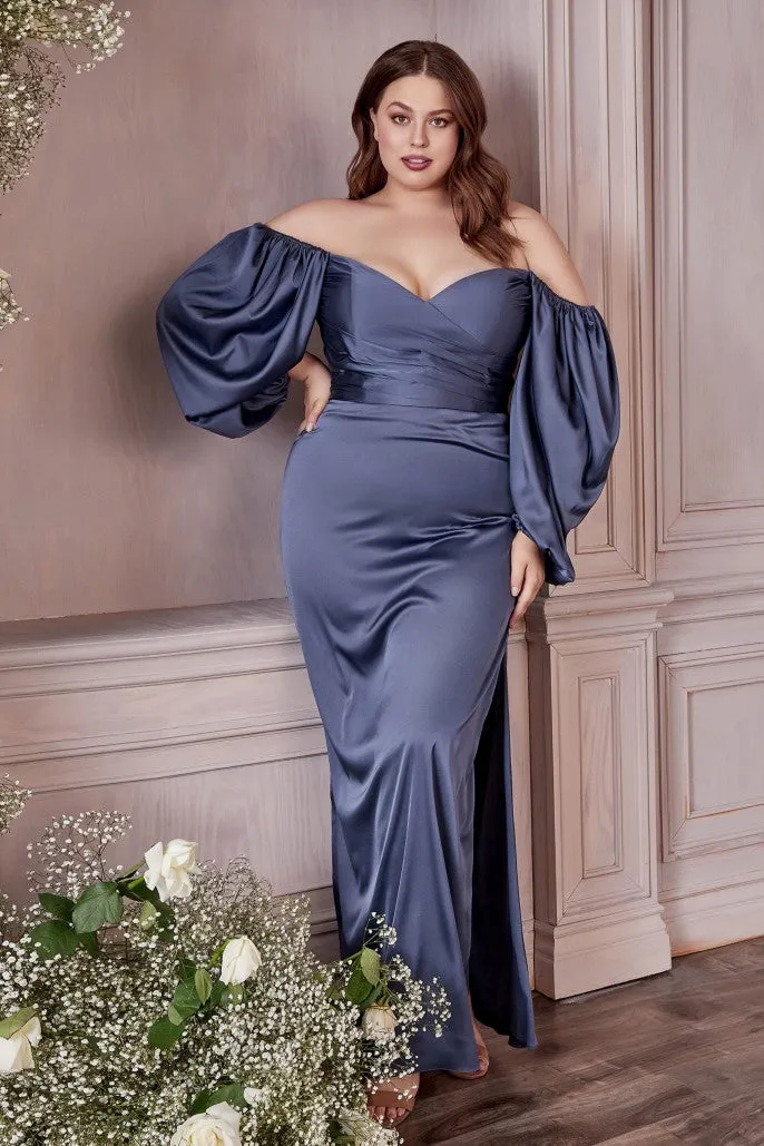 Soleil | Long Sleeve Off or On the Shoulder Soft Satin Dress | LaDivine 7482