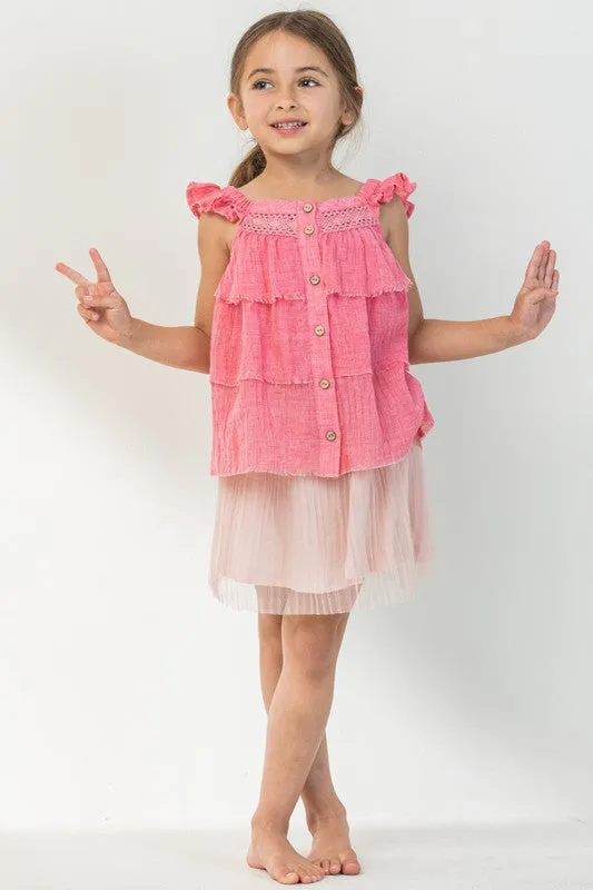 Strawberry Square Neckline Tiered Blouse