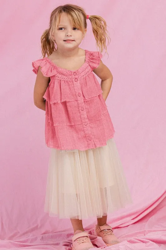 Strawberry Square Neckline Tiered Blouse
