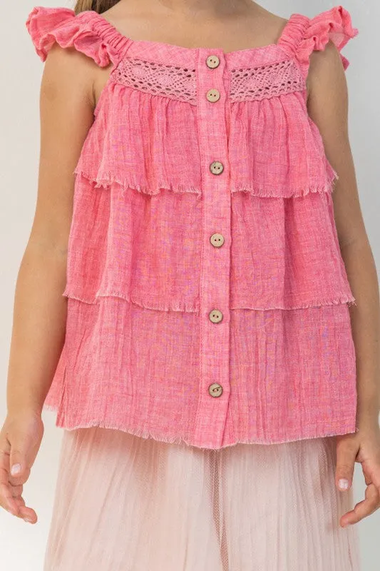 Strawberry Square Neckline Tiered Blouse