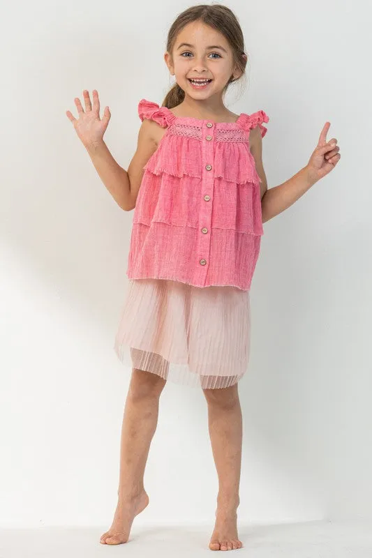 Strawberry Square Neckline Tiered Blouse