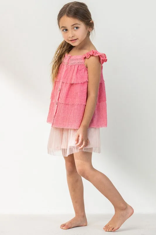 Strawberry Square Neckline Tiered Blouse