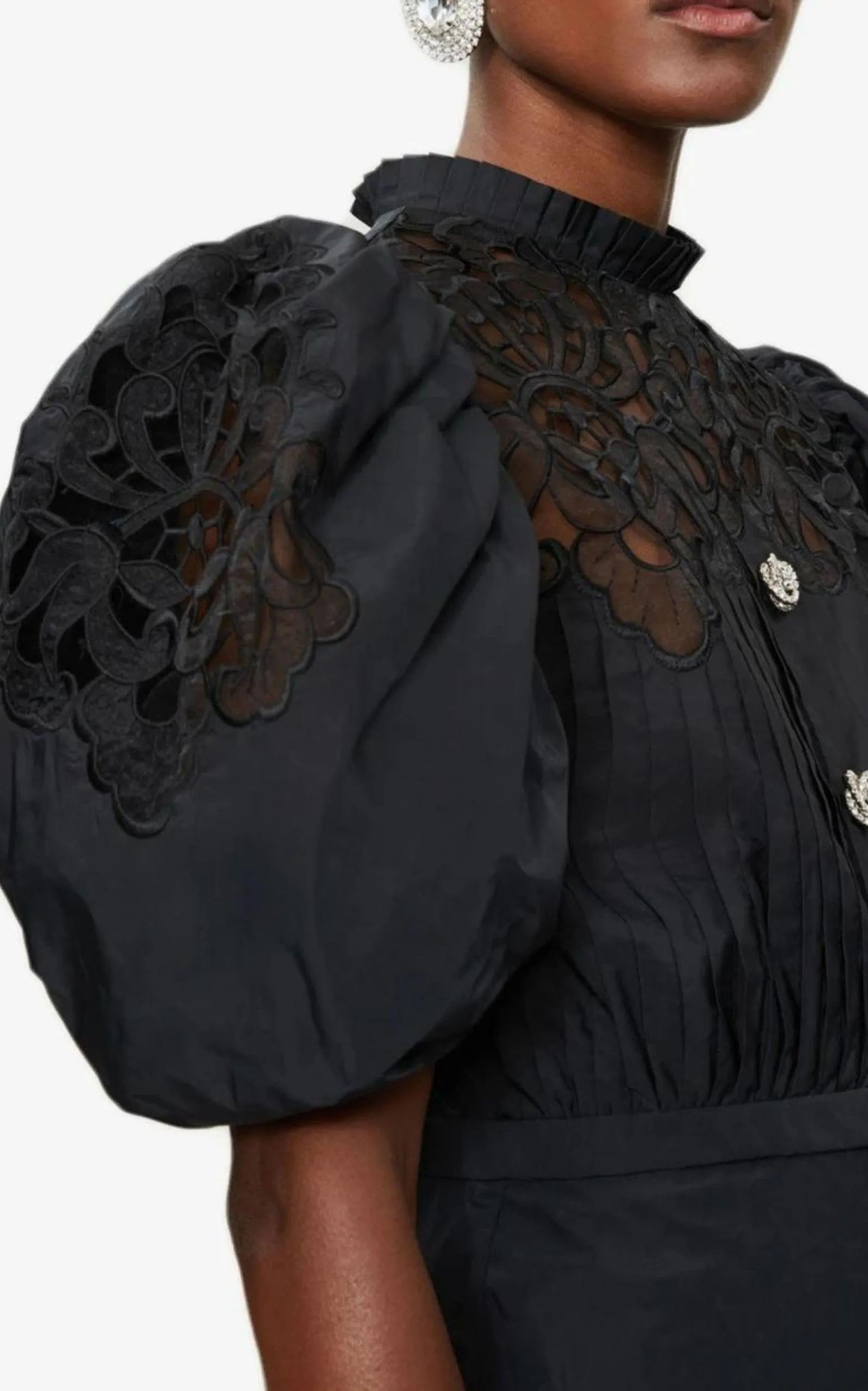 Taffeta  Mini Dress with Lace