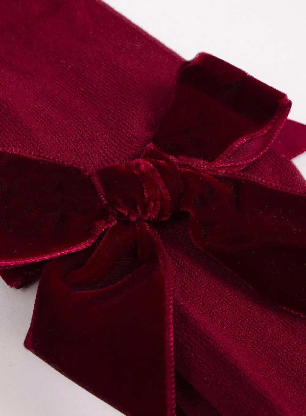 Velvet Bow Tights in Burgundy