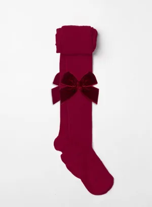 Velvet Bow Tights in Burgundy