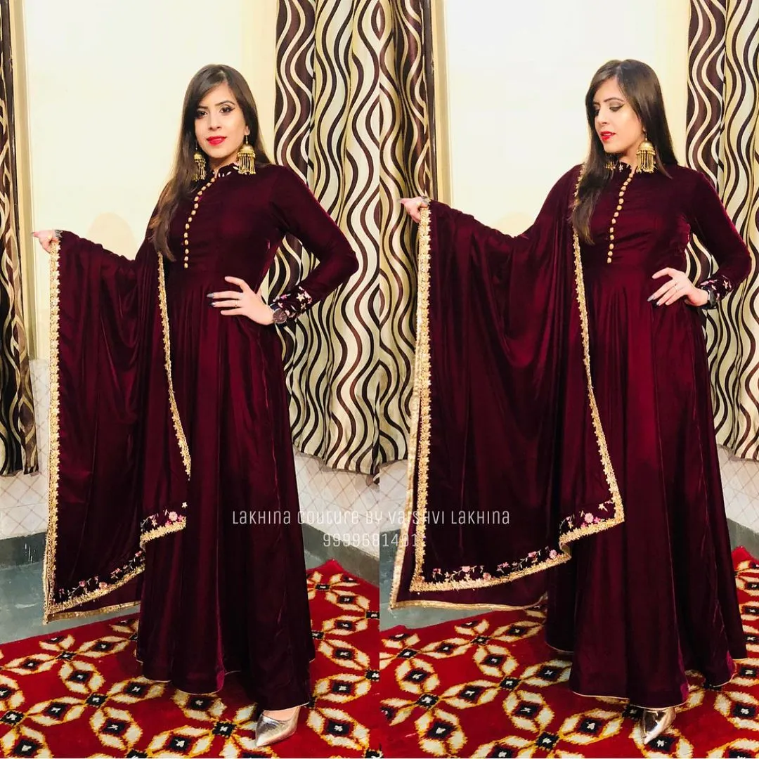Wine Velvet Anarkali