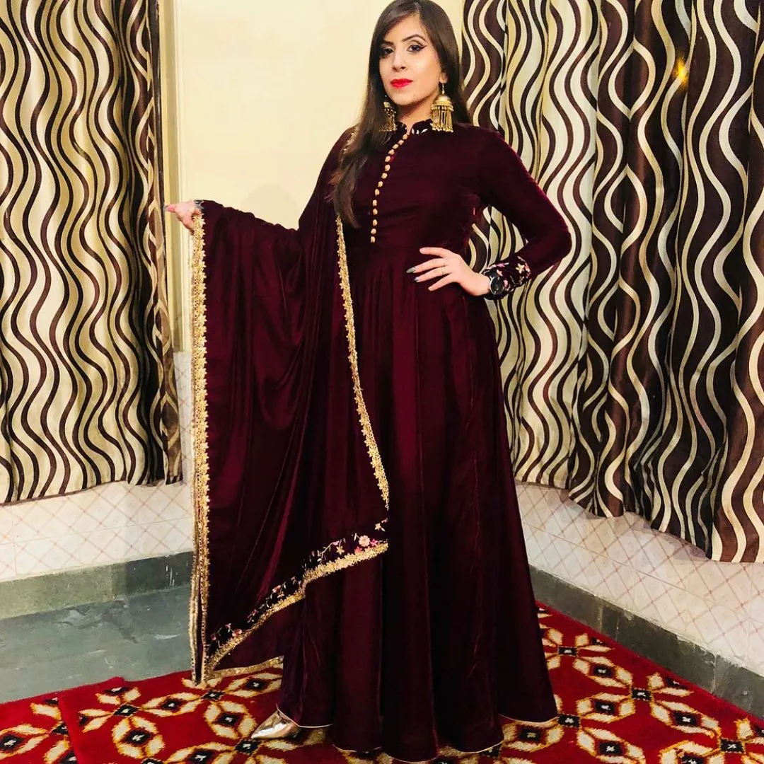 Wine Velvet Anarkali