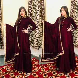 Wine Velvet Anarkali