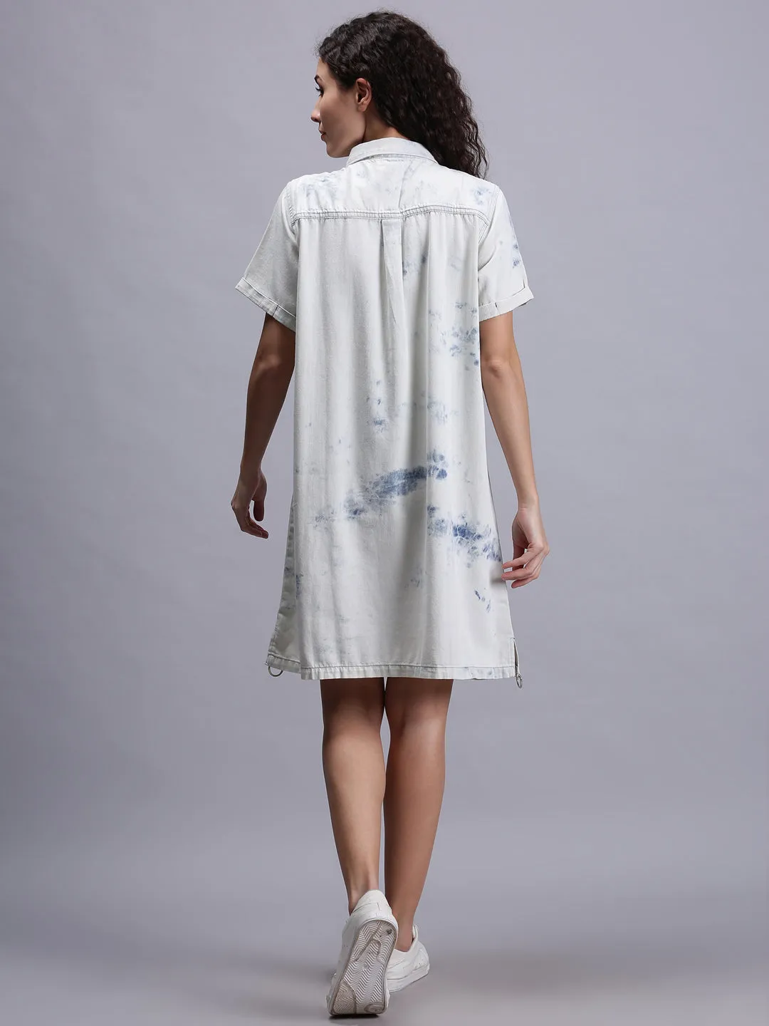 Women White Solid Denim Shirt Dress